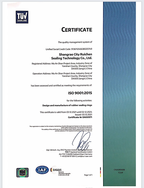 La Chine Dongguan Ruichen Sealing Co., Ltd. Certifications